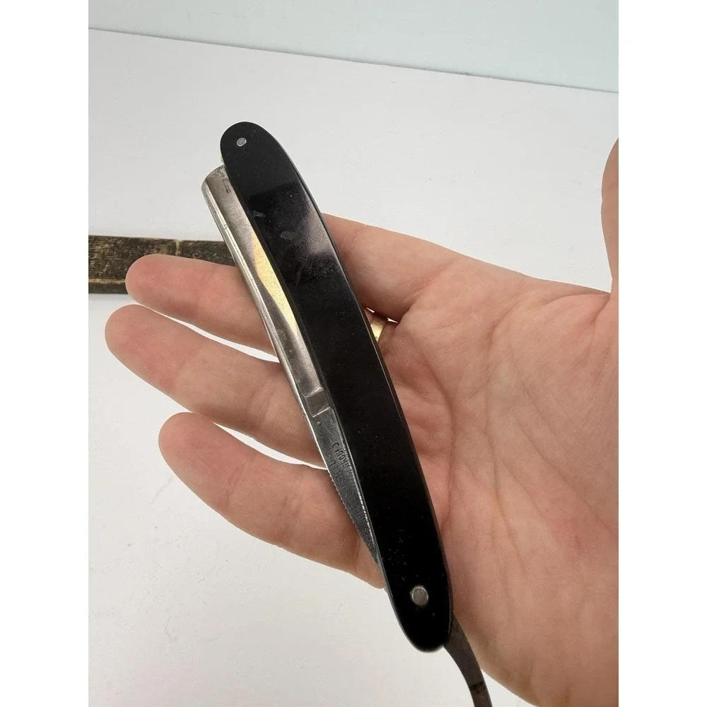 Straight Razor Vintage Shefield Steel Made In Germany Hollow Ground Black Handle